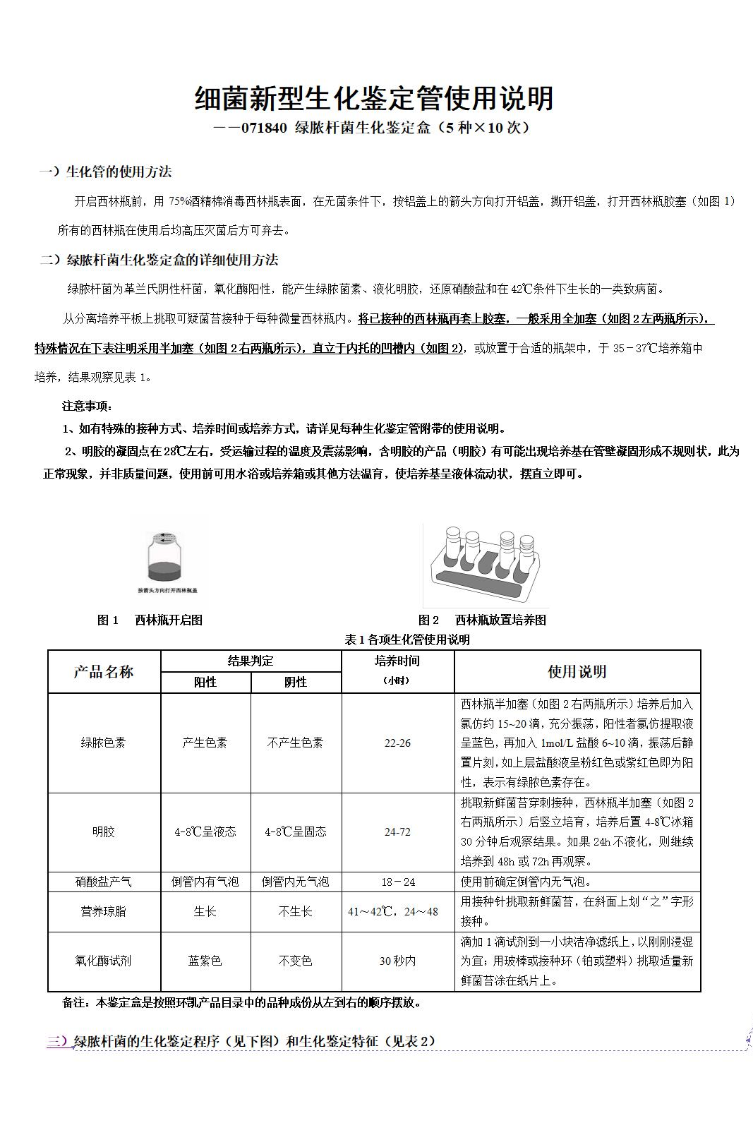 綠膿桿菌生化鑒定盒 產(chǎn)品使用說(shuō)明書(shū)