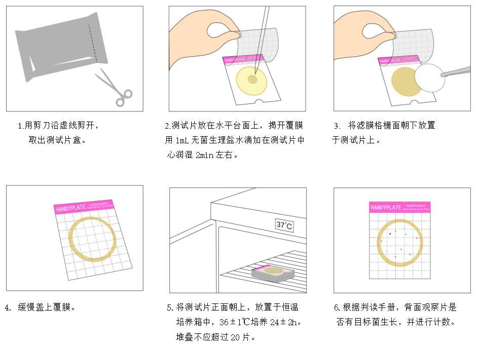 Handy plate®快速菌落總數測試片(濾膜法) 操作圖解